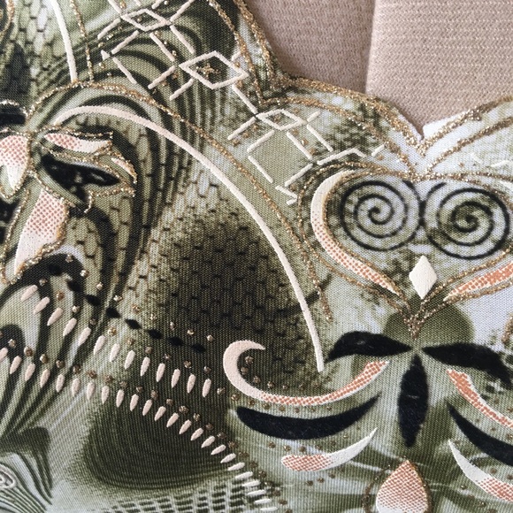 TC Fashions elegant green tan cream gold black embroidered blouse Size L - Picture 2 of 8
